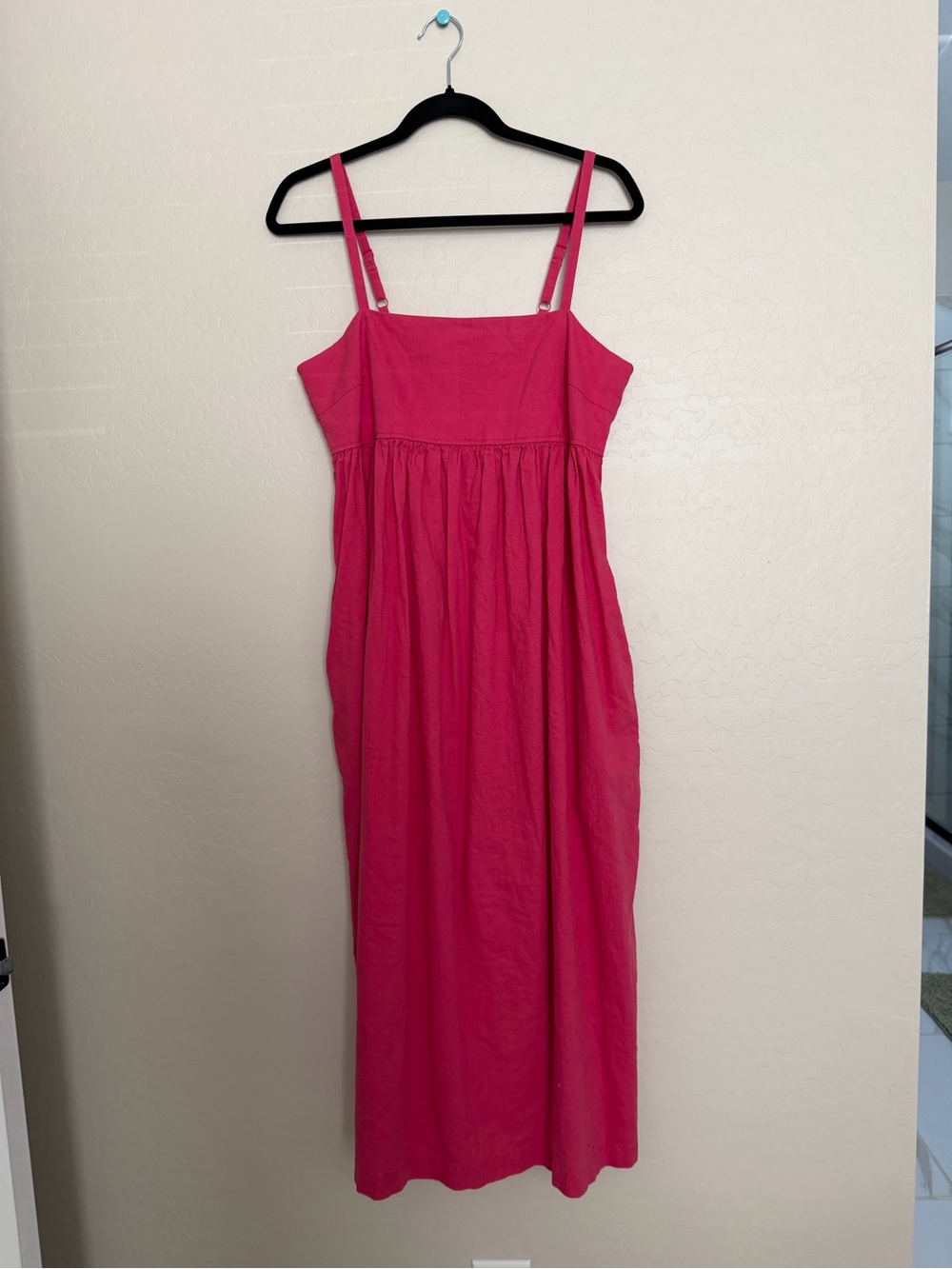 Uniqlo Bright Pink Spaghetti-Strap Linen Midi Dress